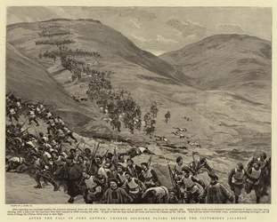 Na de Val van Port Arthur, Chinese Soldaten vluchten voor de Overwinnende Japanners